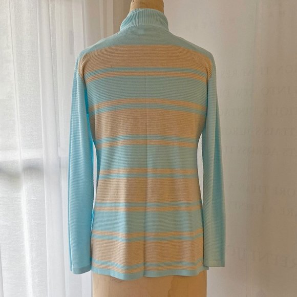 Cyrus light blue and tan striped open cardigan - Picture 9 of 15